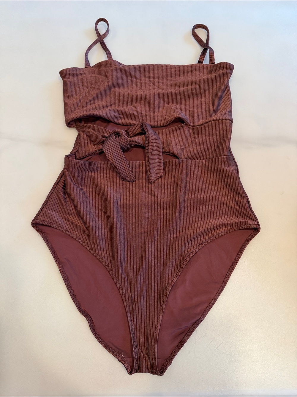 Aerie Ribbed One-Piece Swimsuit in Brown